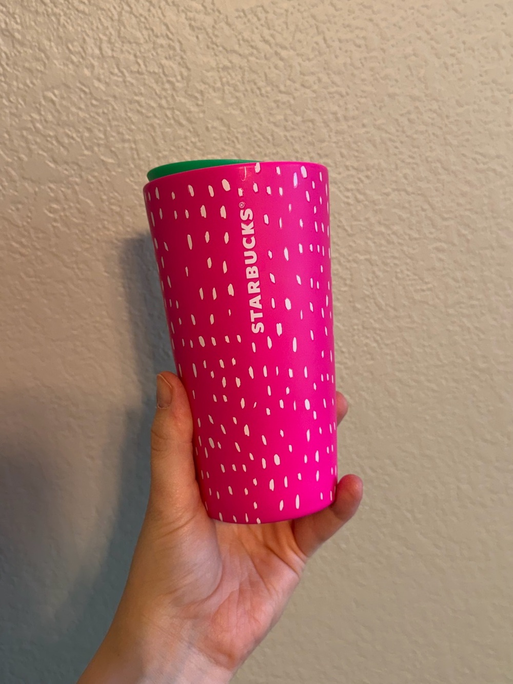 2022 Starbucks Summer Berry Dots Strawberry Hot Pink 12oz Ceramic Travel Tumbler